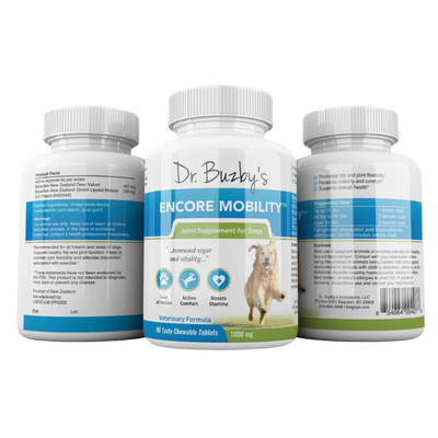 Dr. Buzby's Encore Mobility™ Deer Velvet & Green Lipped Mussel Joint Supplement for Senior Dogs (90 Count)